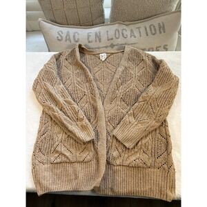 Hippie Rose Tan Open Knit Cardigan Women's Medium Long Sleeve‎ Pockets Boho